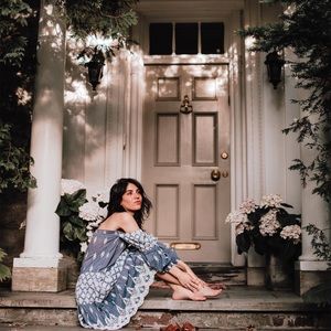 Cotton Off shoulder mini embroidered dress